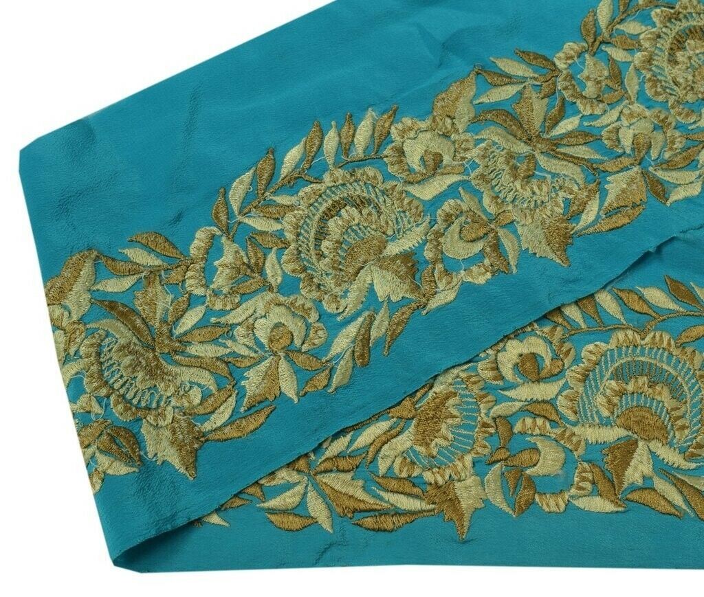 3" W Vintage Sari Border Indian Craft Sewing Trim Embroidered Ribbon Lace