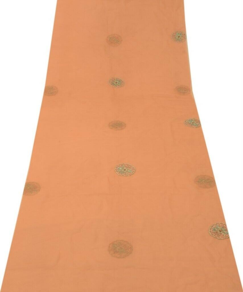 Indian Art Silk Vintage Sari Remnant Scrap Fabric for Sewing Craft Peach