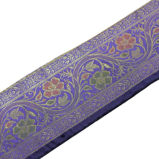 3 Yard Woven Zari Brocade Indian Faux Silk Border Trim Lace Ribbon Purple