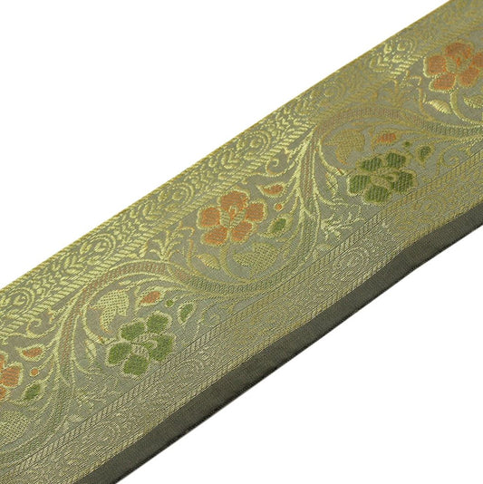 3 Yard Woven Zari Brocade Indian Faux Silk Border Trim Lace Ribbon Deep Gray