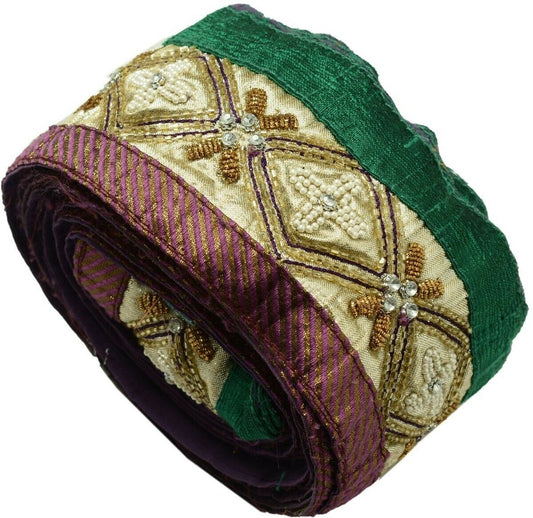 Vintage Sari Border Indian Craft Trim Hand Beaded Patch Work Ribbon Lace