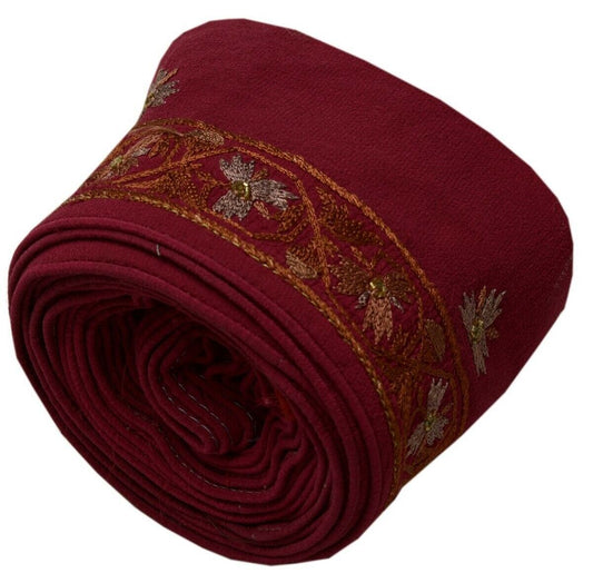 Vintage Sari Border India Craft Trim Embroidered Floral Dark Magenta Ribbon Lace