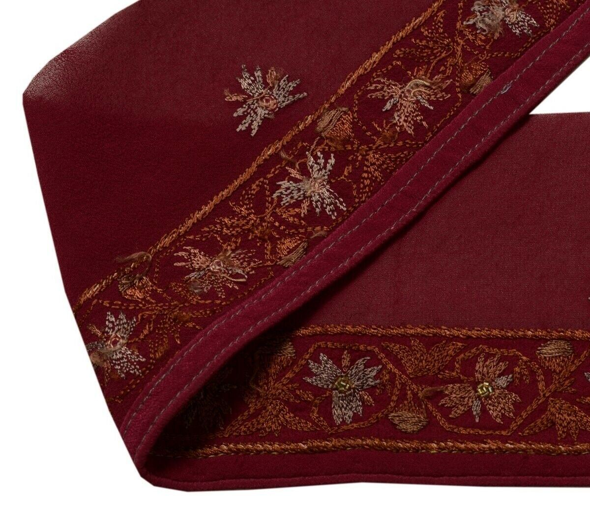 Vintage Sari Border India Craft Trim Embroidered Floral Dark Magenta Ribbon Lace