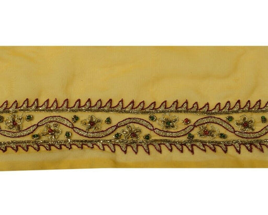 Vintage Sari Border Indian Craft Trim Beaded Embroidered Ribbon Lace Mustard