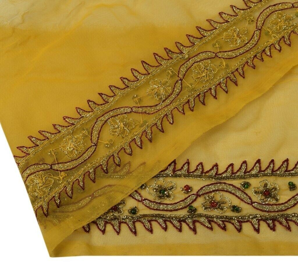 Vintage Sari Border Indian Craft Trim Beaded Embroidered Ribbon Lace Mustard