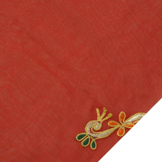 Blend Georgette Silk Red Vintage Sari Remnant Scrap Fabric for Sewing Craft