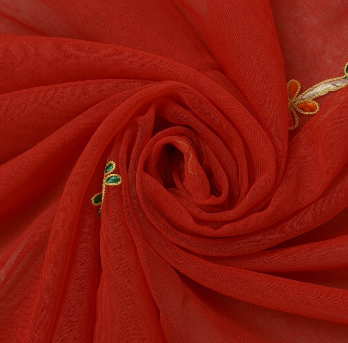 Blend Georgette Silk Red Vintage Sari Remnant Scrap Fabric for Sewing Craft