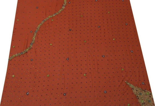 Georgette Vintage Sari Remnant Scrap Fabric for Sewing Craft Deep Orangish Red