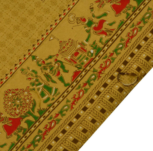 Vintage Indian Art Silk Scrap Saree Printed Craft Dress Sari Remnant Fabric