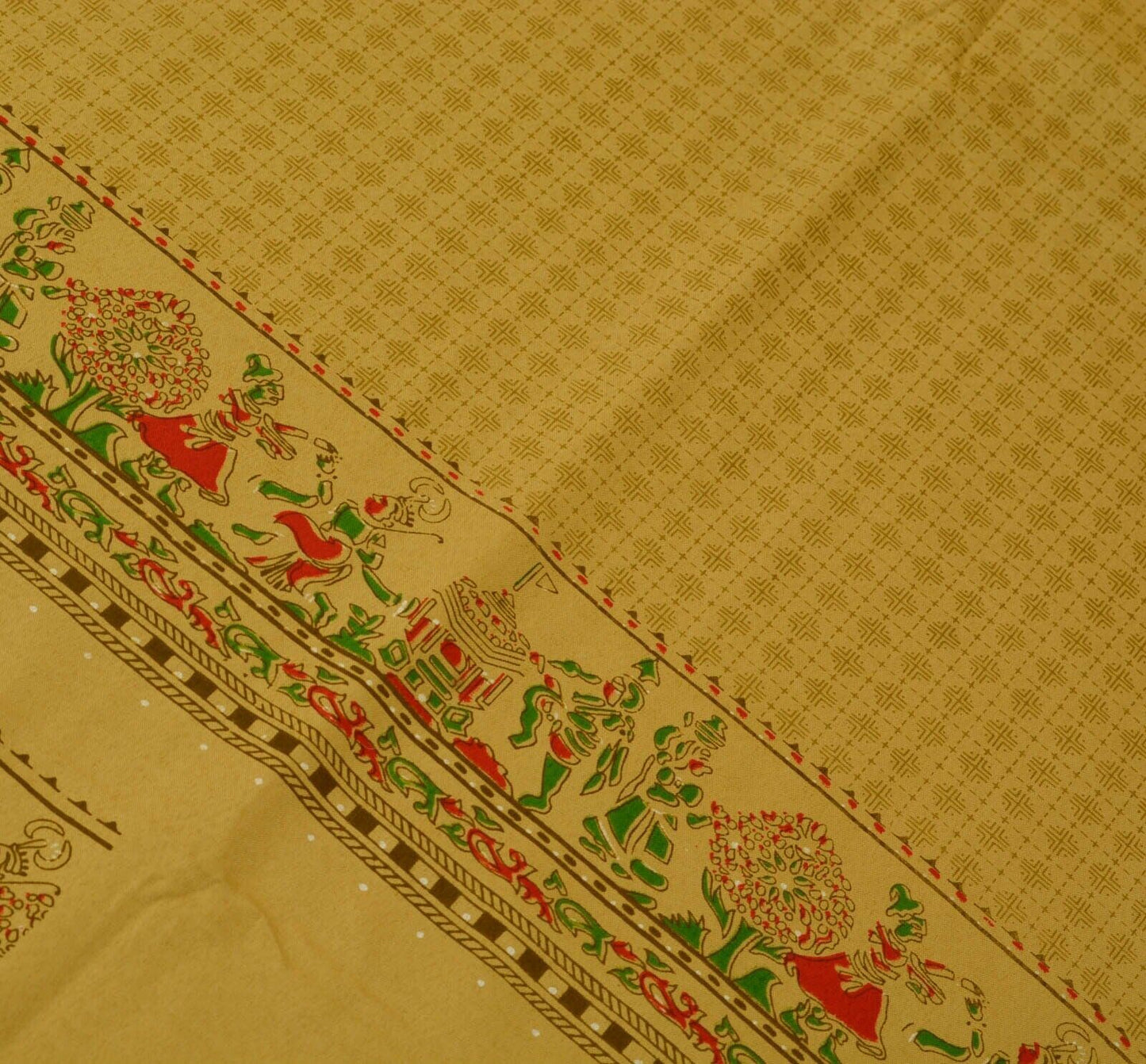 Vintage Indian Art Silk Scrap Saree Printed Craft Dress Sari Remnant Fabric