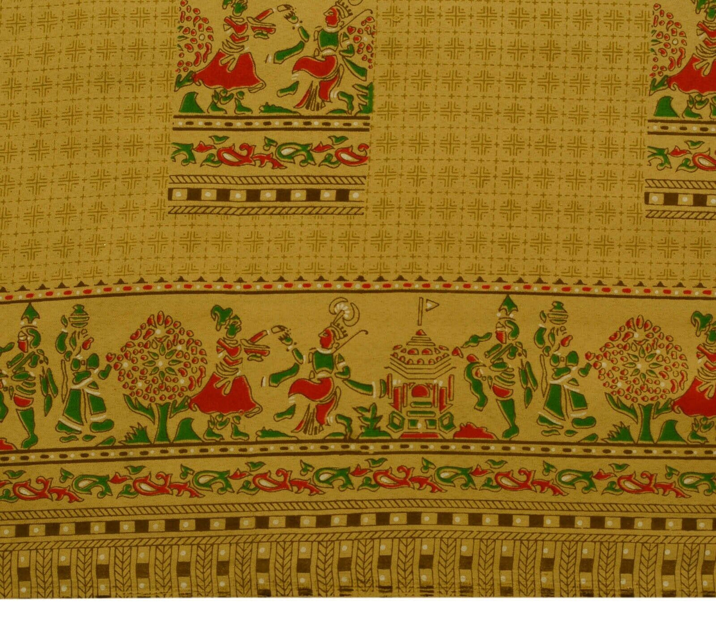 Vintage Indian Art Silk Scrap Saree Printed Craft Dress Sari Remnant Fabric