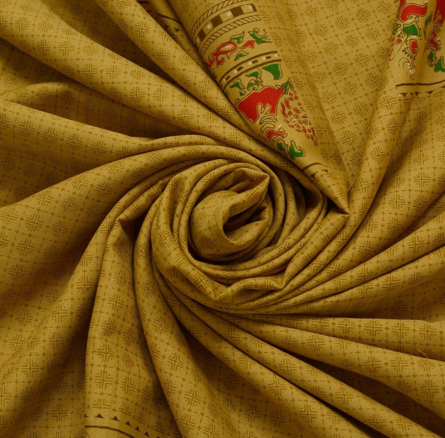 Vintage Indian Art Silk Scrap Saree Printed Craft Dress Sari Remnant Fabric