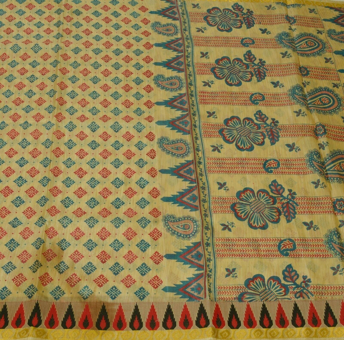 Vintage Indian Art Silk Scrap Saree Printed Craft Zari Border Remnant Fabric