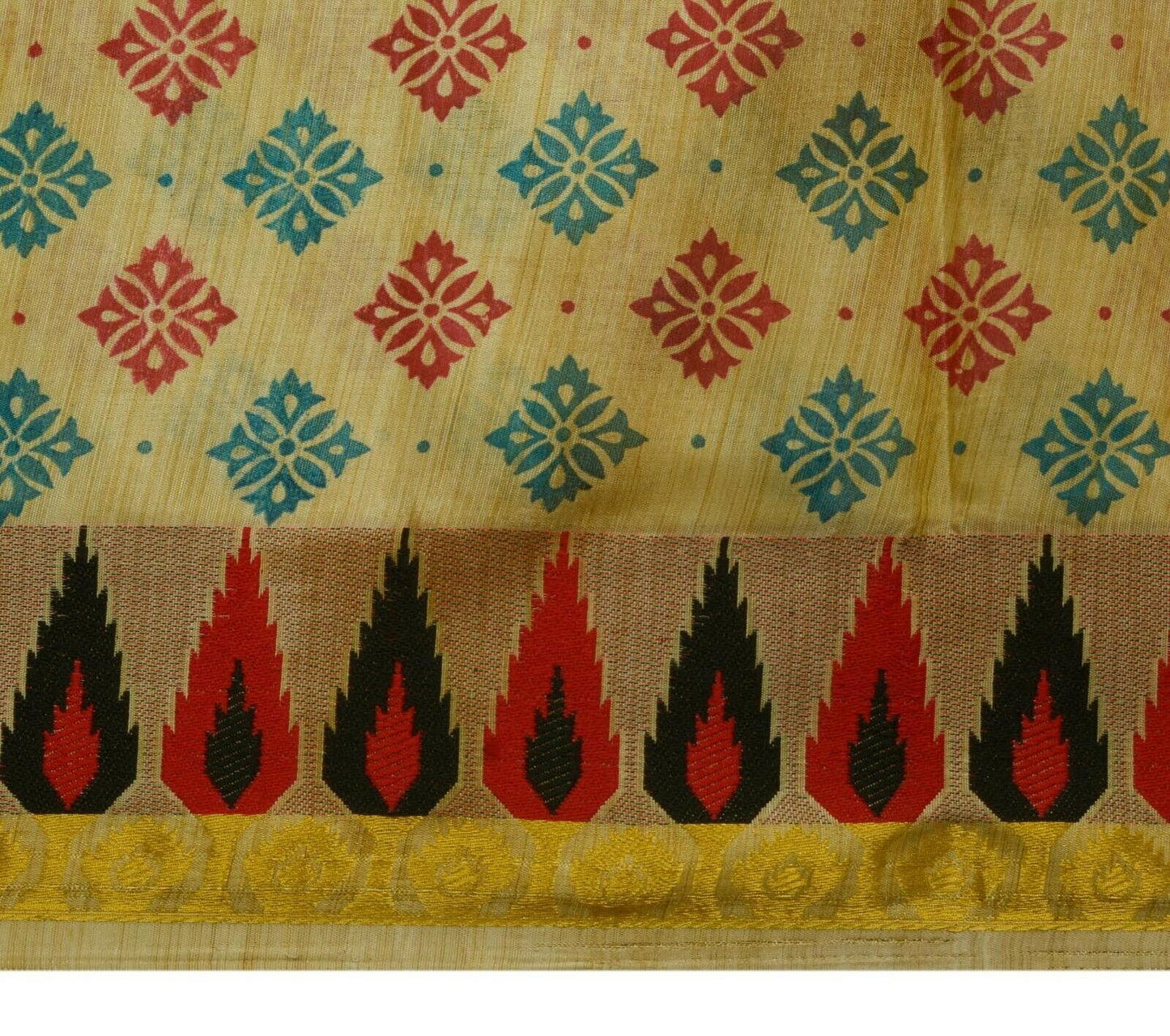Vintage Indian Art Silk Scrap Saree Printed Craft Zari Border Remnant Fabric