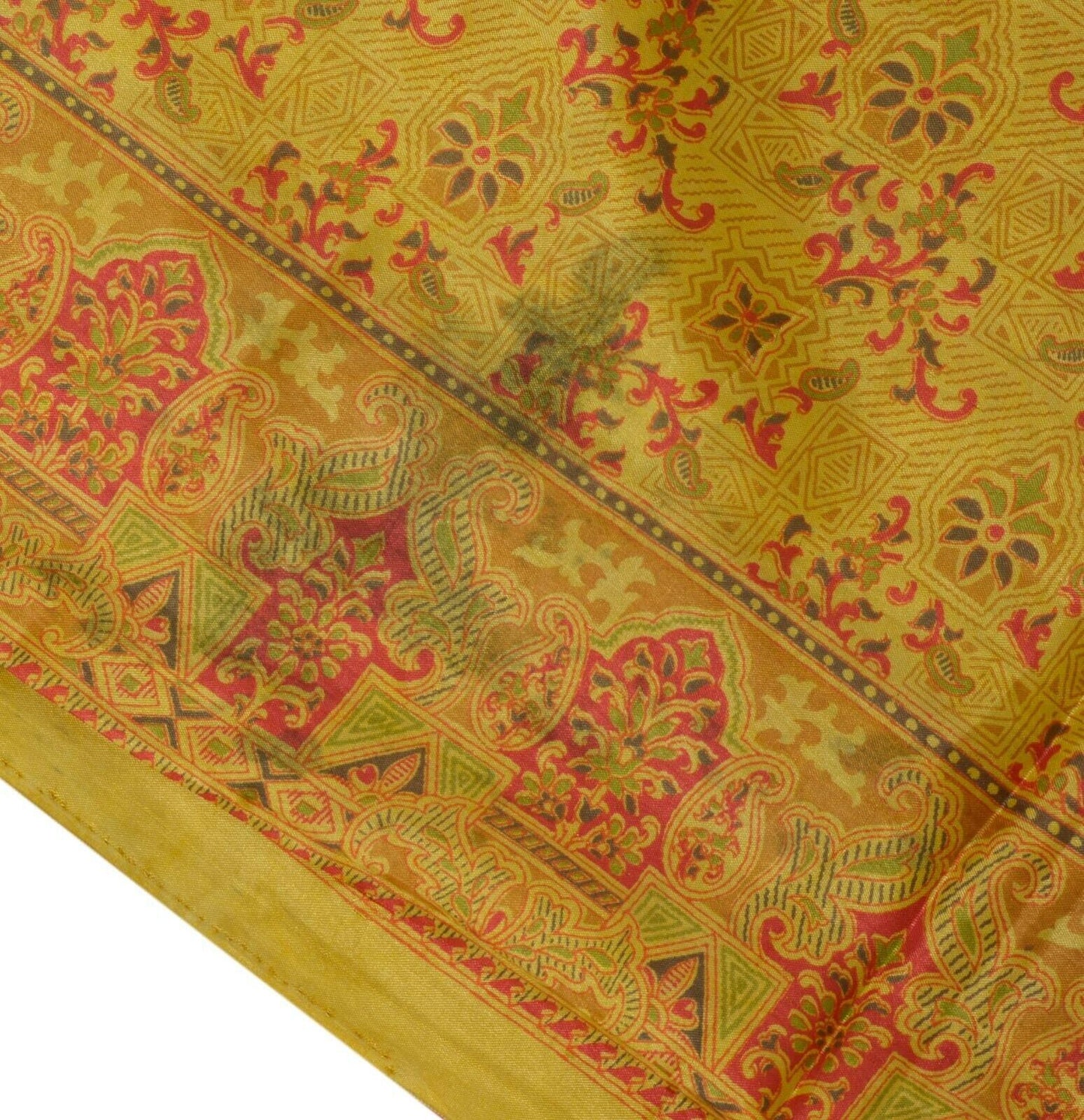 Vintage Indian Art Silk Scrap Saree Printed Craft Sari Remnant Craft Fabric