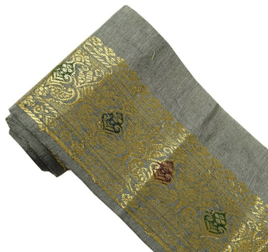 Vintage Sari Border Indian Craft Sewing Trim Zari Woven Gray golden Lace