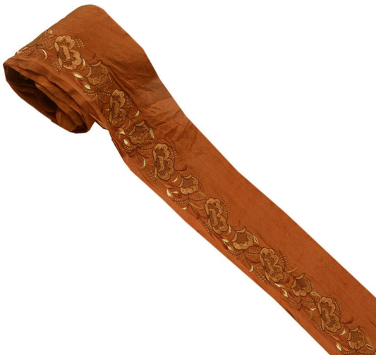Antique Vintage Saree Border Indian Craft Trim Embroidered Floral Rust Ribbon