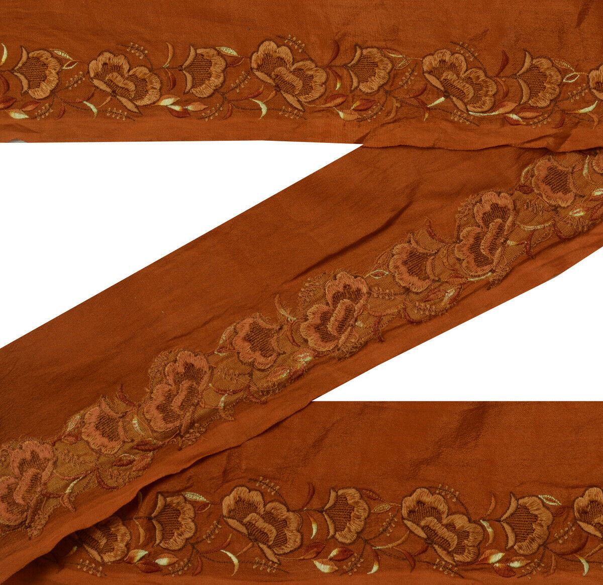 Antique Vintage Saree Border Indian Craft Trim Embroidered Floral Rust Ribbon