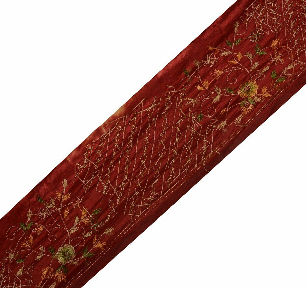 Antique Vintage Saree Border Craft Trim Embroidered Beaded Floral Lace Maroon