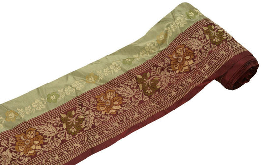 Antique Vintage Saree Border Indian Craft Trim Woven Floral Ribbon Lace Maroon