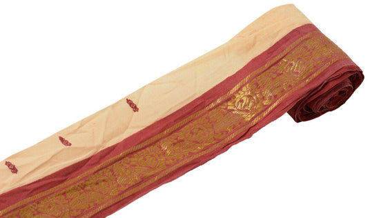 Antique Vintage Saree Border Indian Craft Trim Woven Zari Peacock Maroon Ribbon