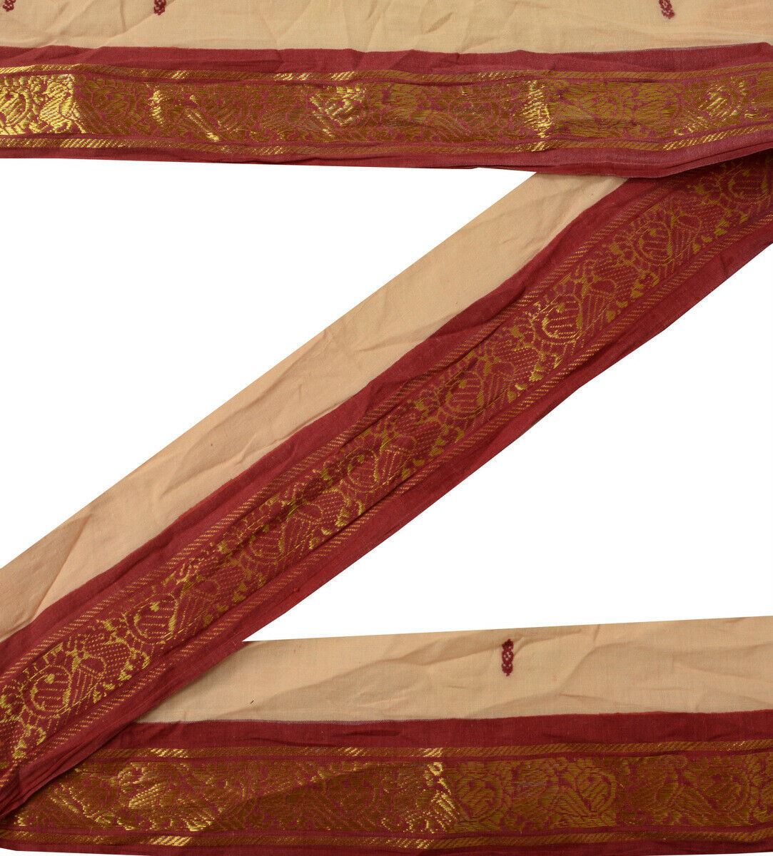 Antique Vintage Saree Border Indian Craft Trim Woven Zari Peacock Maroon Ribbon