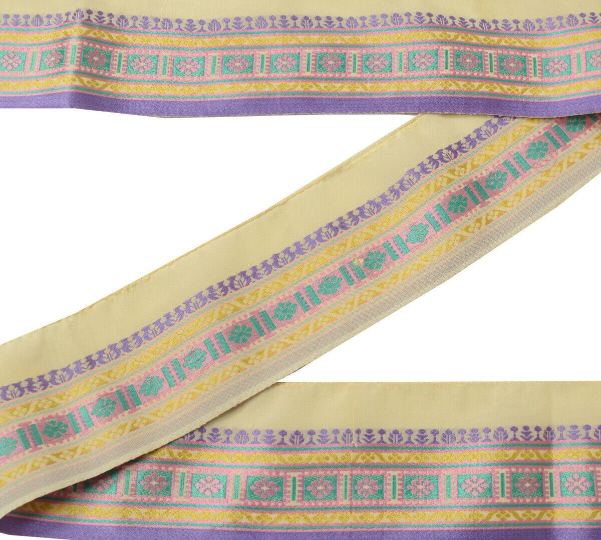 Antique Vintage Saree Border Indian Craft Trim Woven Resam Brocade Cream Lace
