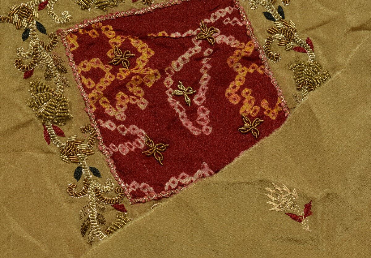 Vintage Saree Multi Purpose Fabric Piece for Sew Craft Hand Beaded Zardozi Crepe