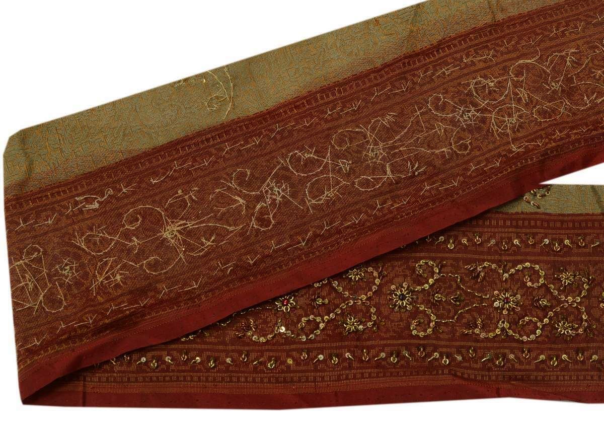 Vintage Sari Border Indian Craft Trim Woven Hand Beaded Maroon Lace Ribbon