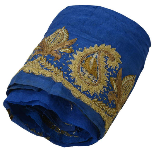 Antique Vintage Sari Border India Craft Trim Embroidred Pailsey Blue Lace Ribbon