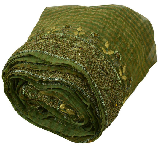 Vintage Sari Border Indian Craft Trim Hand Beaded Embroidered Gren Lace Ribbon