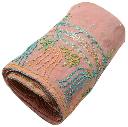 Vintage Sari Border Indian Craft Trim Hand Embroidered Ribbon Lace Pink