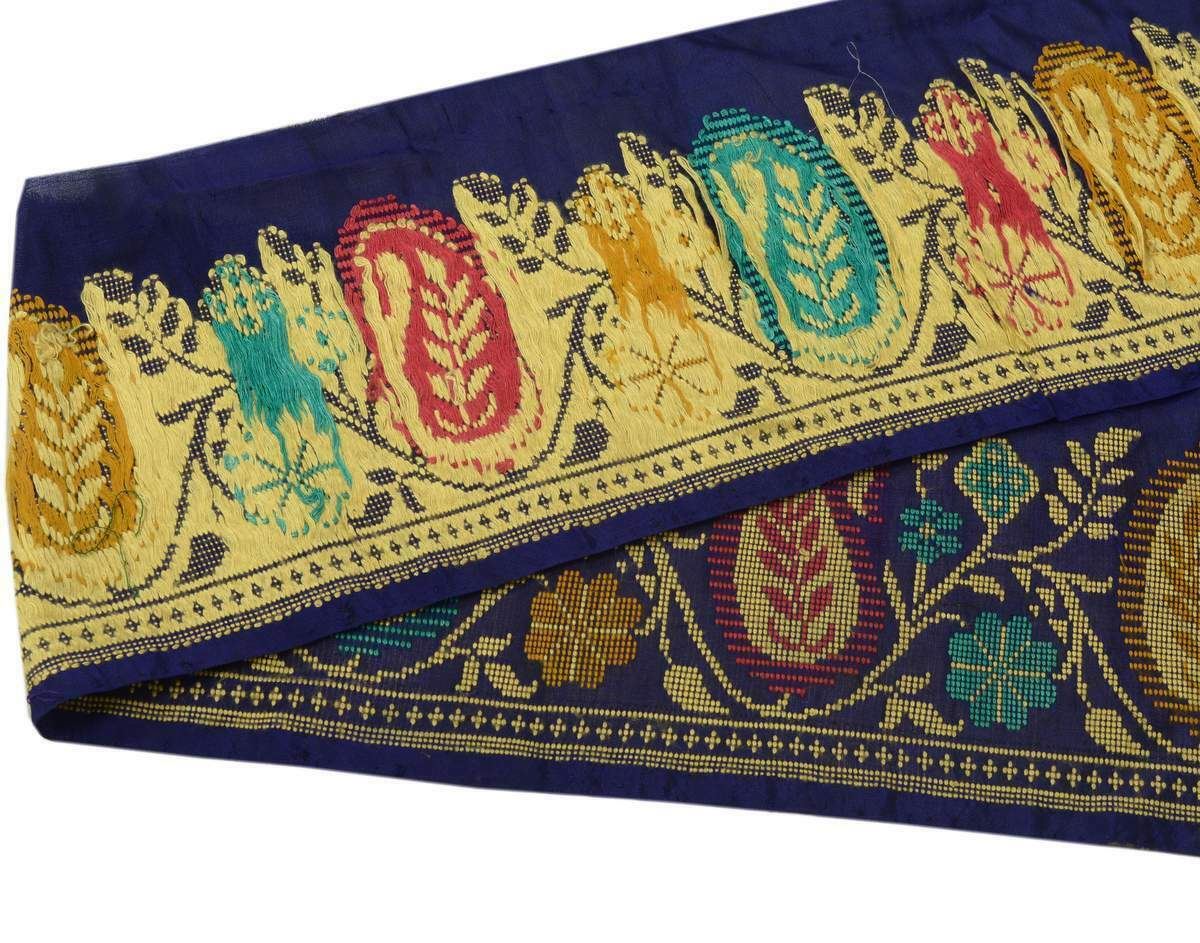 4.25" W Vintage Sari Border Indian Craft Trim Woven Paisley Purple Lace Ribbon
