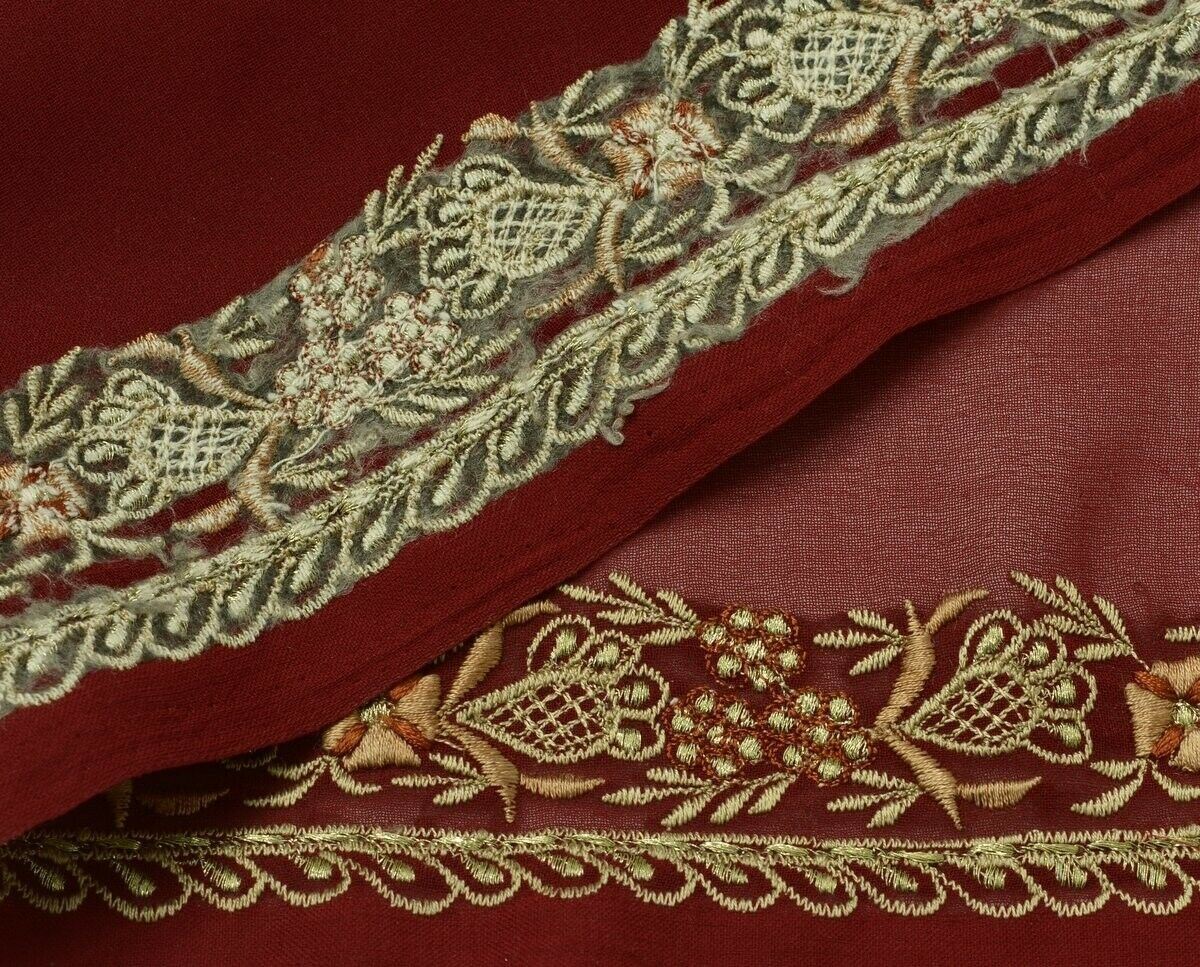 Vintage Sari Border Indian Craft Trim Embroidered Sewing Ribbon Lace Maroon