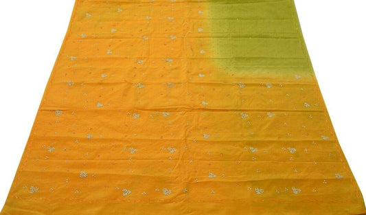 Vtg Saree 100% Pure Crepe Silk Hand Beaded Embroidered Scrap Fabric for Craft