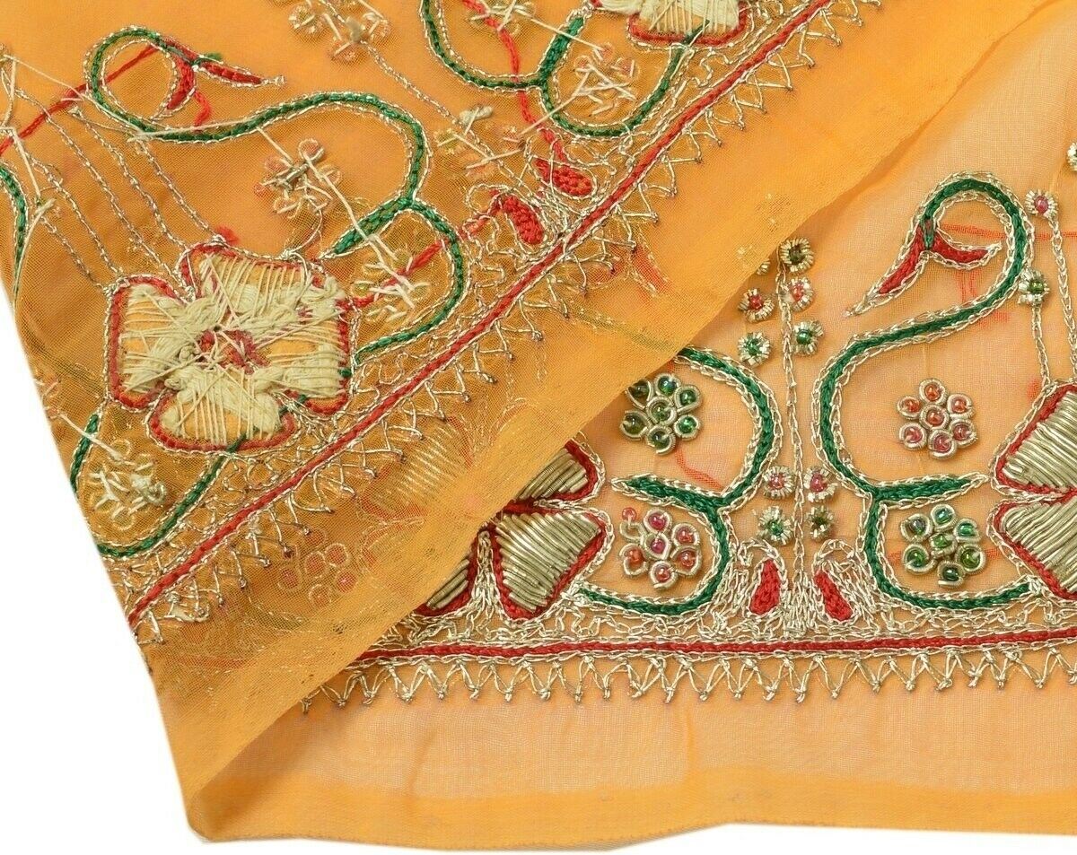 Vintage Sari Border Indian Craft Trim Hand Beaded Embroidered Ribbon Lace Peach