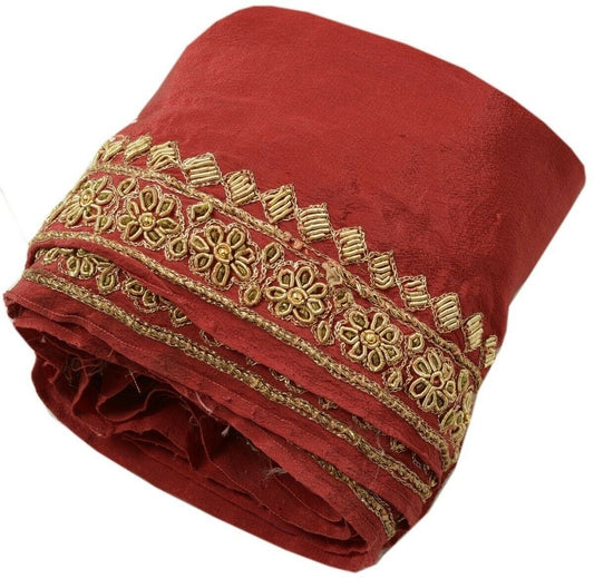 Vintage Sari Border Indian Craft Trim Hand Beaded Zardozi Ribbon Lace Deep Red
