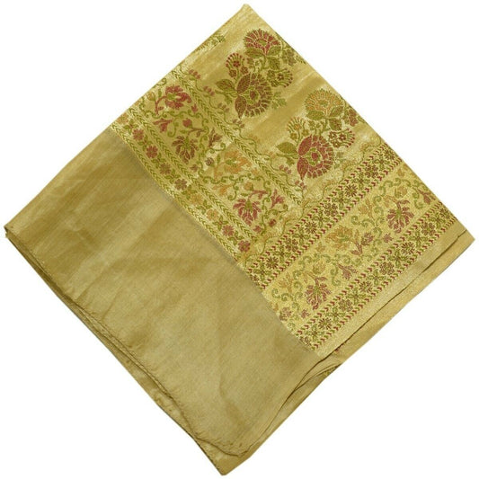 Vintage Saree Multi Purpose Design Fabric Piece for Sew Craft Woven Cream