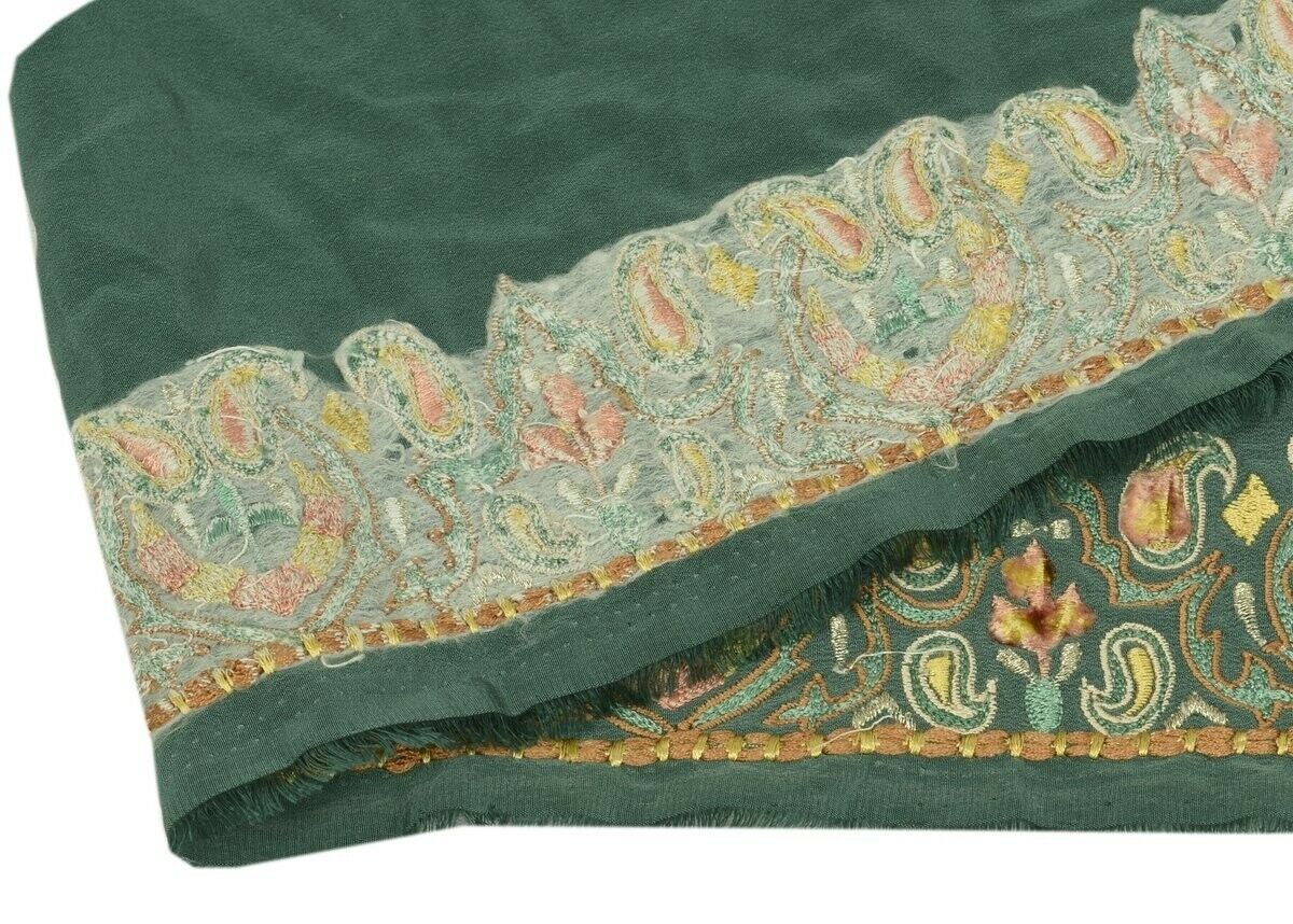 Vintage Sari Border Indian Craft Trim Embroidered Ribbon Lace Grayish Green