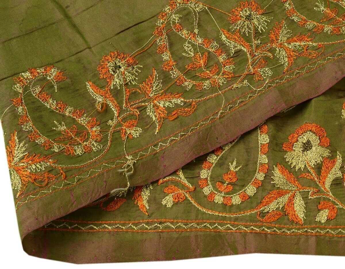 Vintage Sari Border Indian Craft Trim Embroidered Sewing Ribbon Lace Green