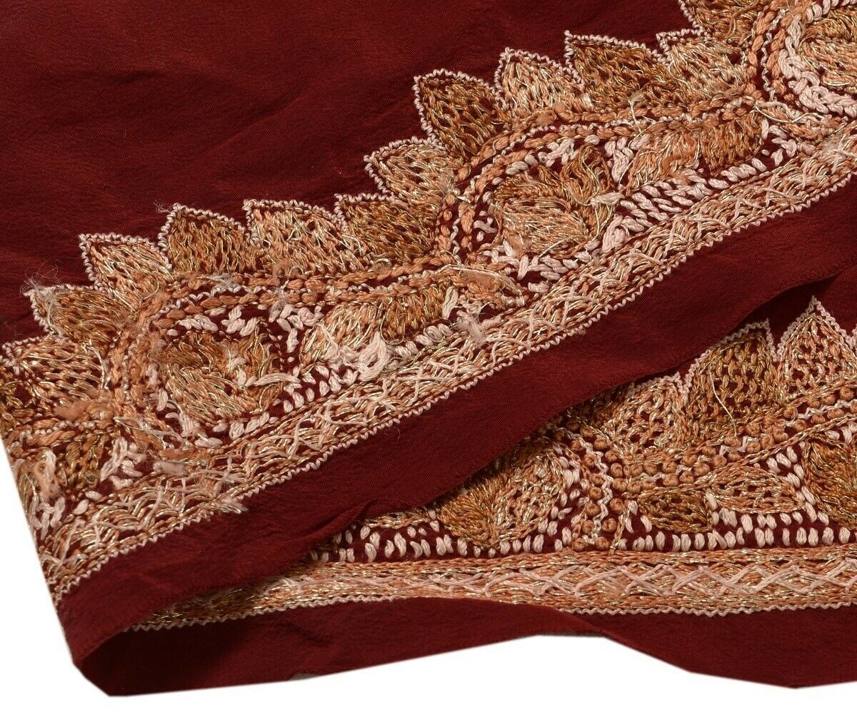 Vintage Sari Border Indian Craft Trim Hand Embroidered Sewing Ribbon Lace Maroon