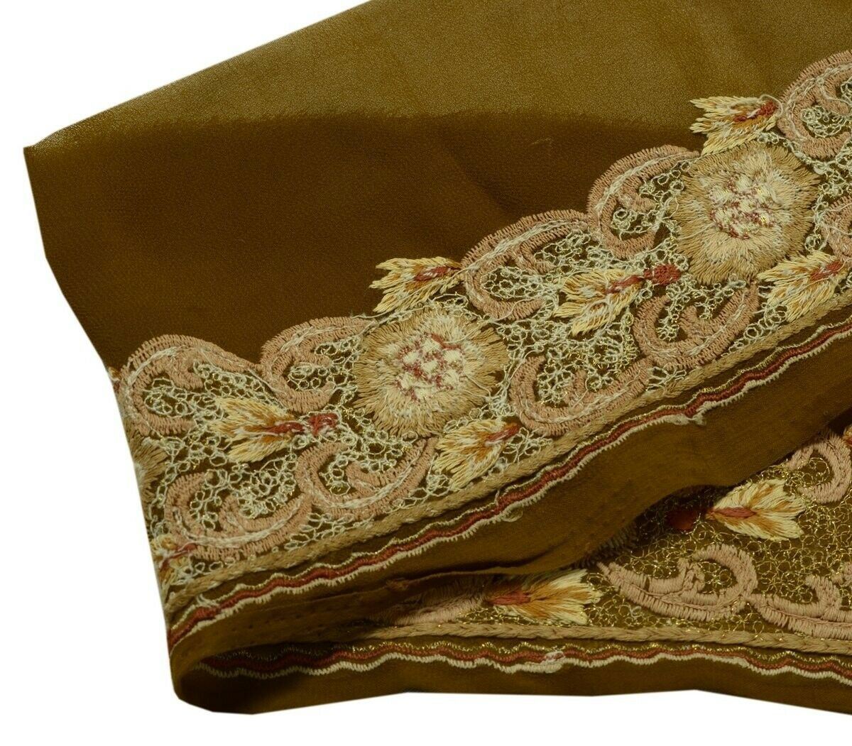 Vintage Sari Border Indian Craft Trim Floral Embroidered Antique Green Lace