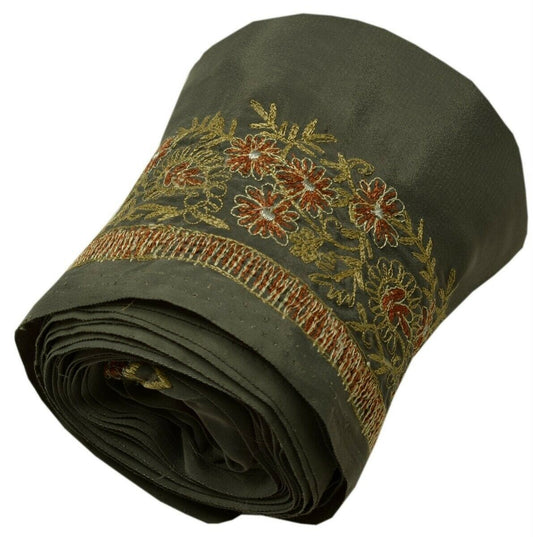Vintage Saree Border Indian Craft Trim Embroidered Grayish Green Ribbon Lace
