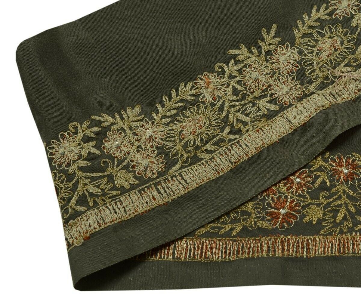 Vintage Saree Border Indian Craft Trim Embroidered Grayish Green Ribbon Lace