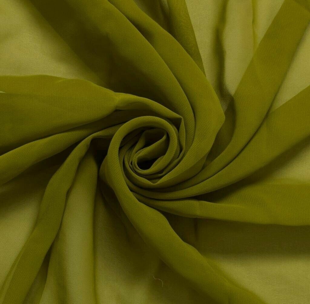Blend Georgette Silk Vintage Sari Remnant Scrap Fabric for Sewing Craft Green