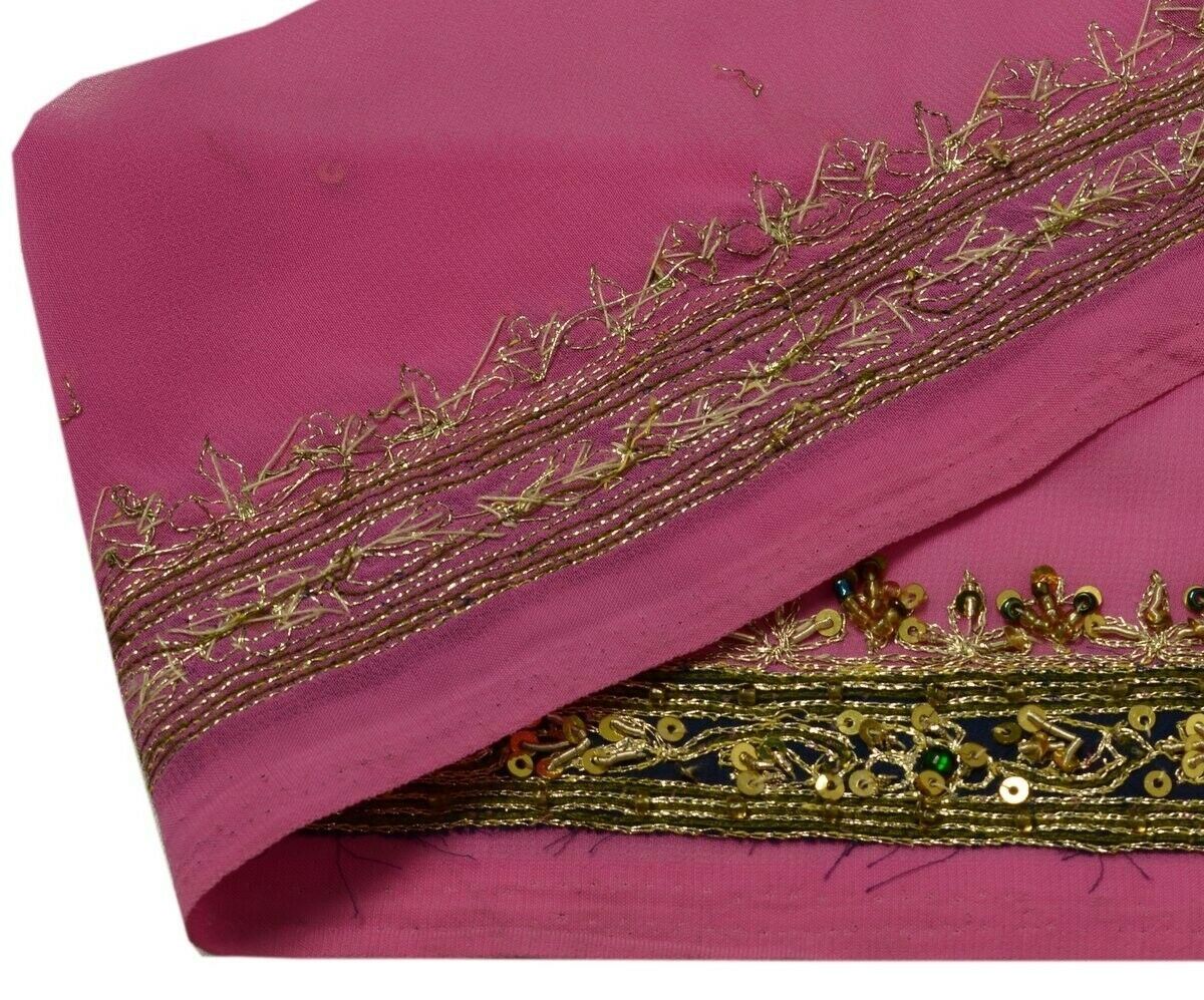 Vintage Saree Border Indian Craft Trim Hand Beaded Embroidered Ribbon Lace Pink