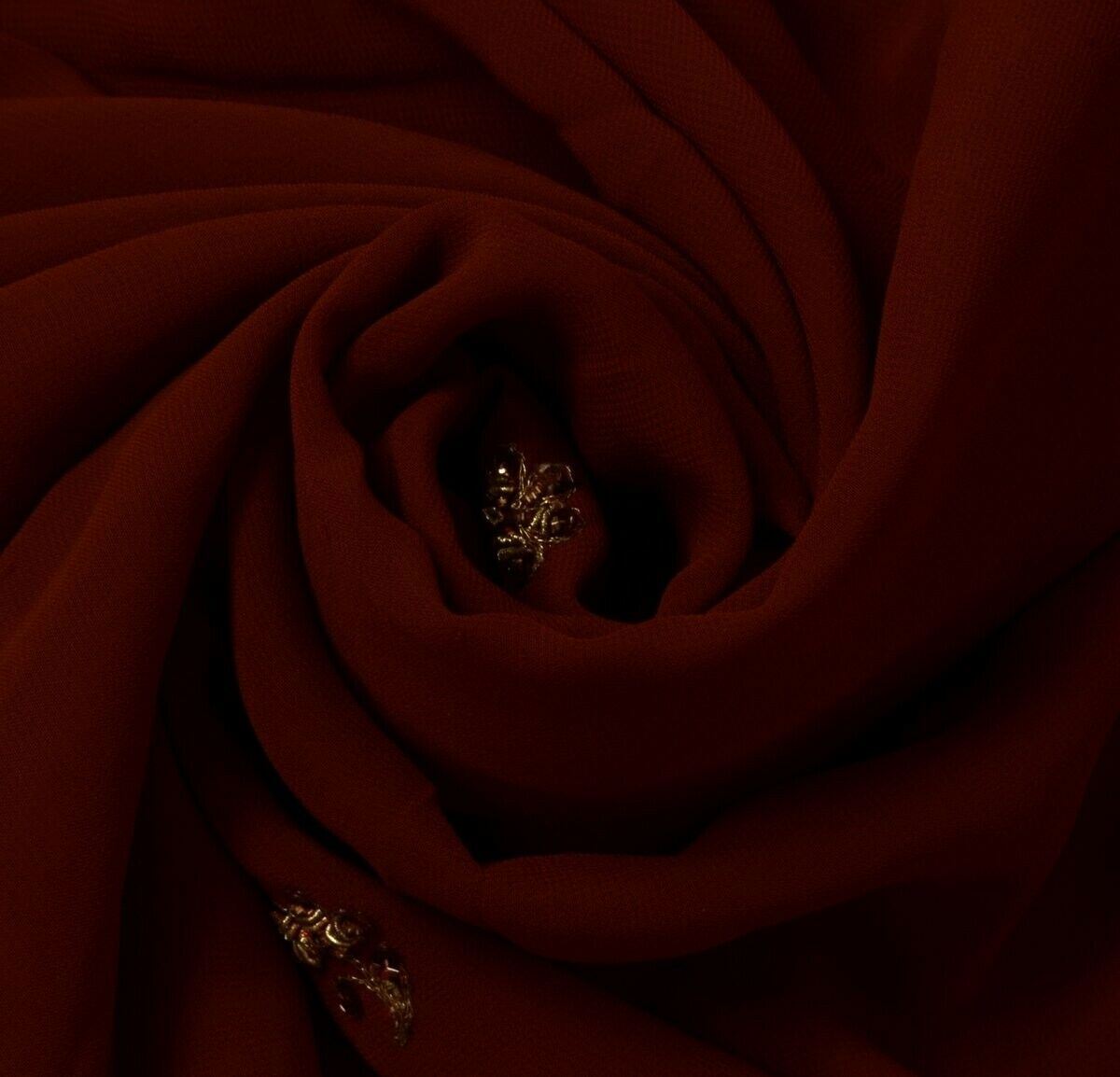 Indian Art Silk Vintage Sari Remnant Scrap Fabric for Sewing Craft Dark Rust
