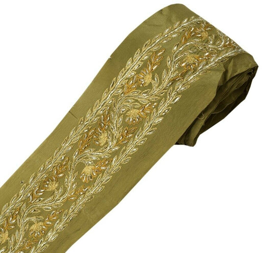 Vintage Saree Sewing Trim Indian Craft Border Hand Beaded Embroidered Lace Green