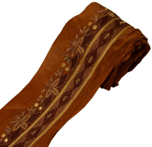 Vintage Saree Border Indian Craft Trim Hand Beaded Embroidered Ribbon Lace Brown