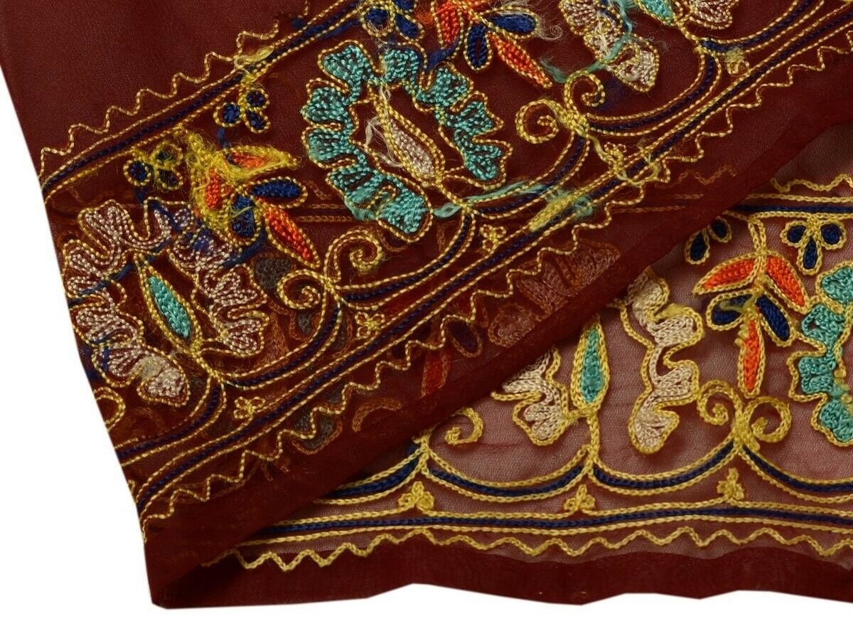 Vintage Saree Border Indian Craft Trim Embroidered Maroon Sewing Ribbon Lace